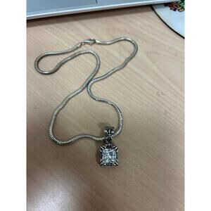 SILPADA Sterling Silver 925 Uptown Fleur de Lis Clear CZ Pendant Chain Necklace